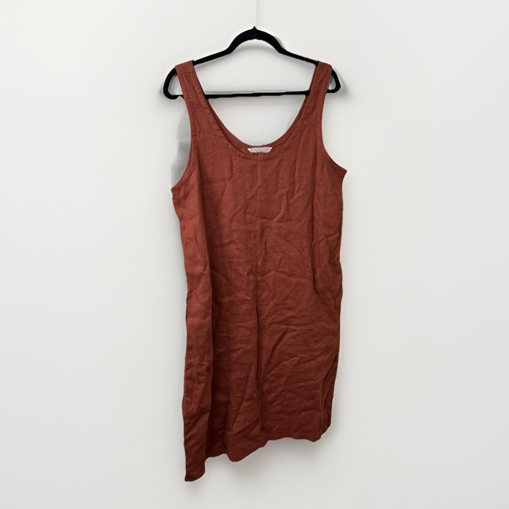Pillow & Pajamas Rust Linen Shift Dress Natural Fibers Summer Travel Size Large - Picture 2 of 7